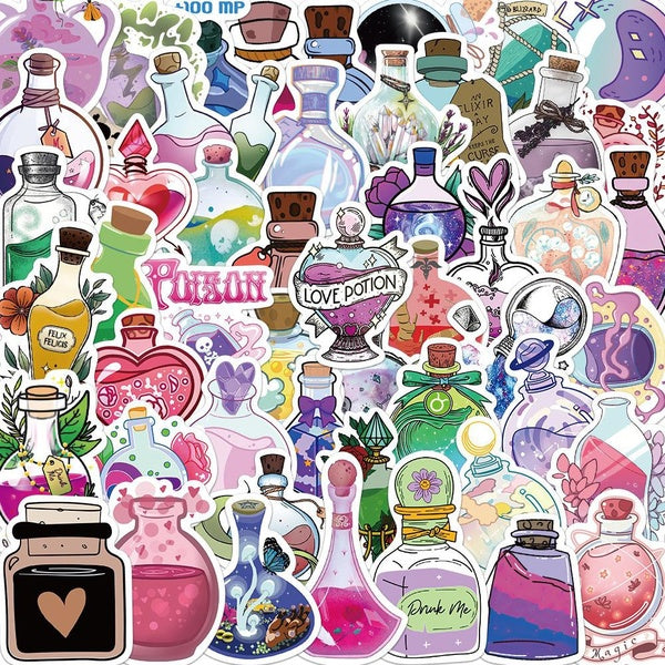 10-50pcs Cartoon magic potion bottle stickers Apothecary Graffiti Stickers for DIY Luggage Laptop Skateboard Motorcycle Bicycle Stickers