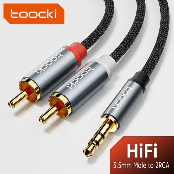Toocki Câble audio HiFi 3,5 mm mâle vers répartiteur audio 2RCA pour ordinateurs portables, tablettes, haut-parleurs, lecteur DVD MP3-MP4, téléphone