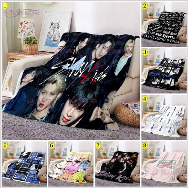 Korean Boy Band Stray Kids Blanket Fashion Flannel Fluffy Fleece Throw Blanket Children and Adult Gift Sofa Travel Stray Gift