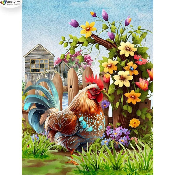 FIYO Garden and Chicken DIY 5D Diamond Painting Full Drill with Number Kits Home and Kitchen Fashion Mosaic Diamond Painting Canvas Wall Decoration G