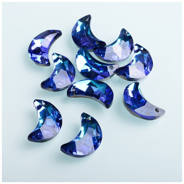 Faceted Glass Pendant Beads Moon Shape Diy Accessories Charms for Necklace