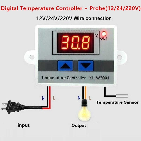 12 V-24 V-220 V numérique LED contrôleur de température Thermostat interrupteur de commande sonde étanche fil connecter capteur de température