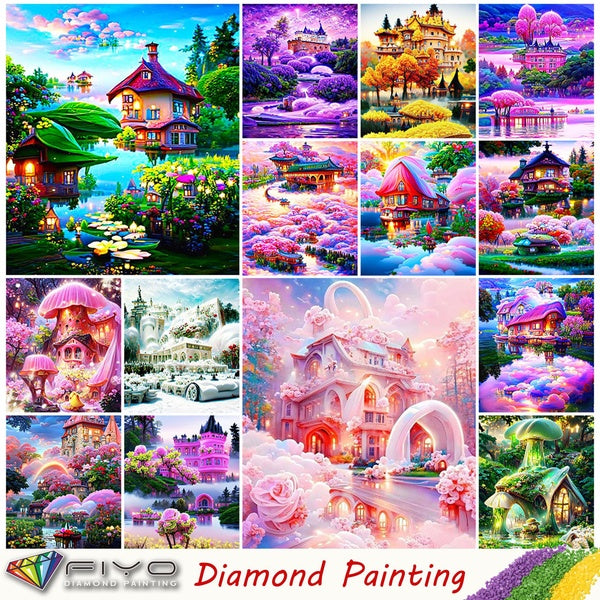 FIYO Castle Diamond Painting Kits For Adults DIY 5D Diamond Mosaic Diamond Painting Home and Kitchen Fashion Canvas Pictures Wall Decoration Gifts Ar