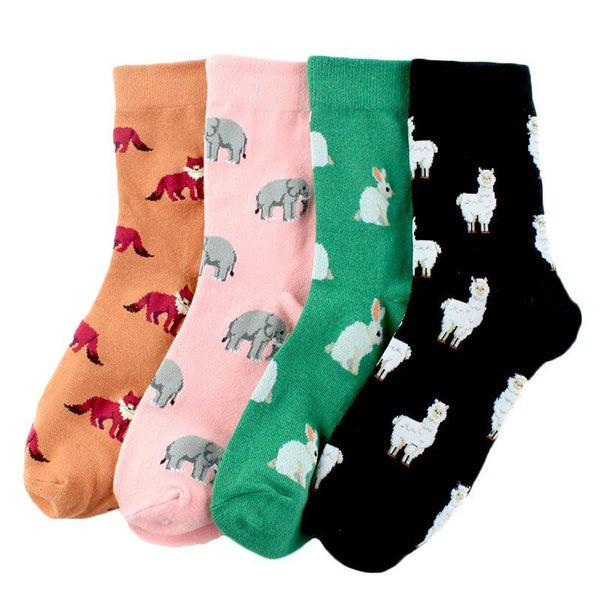 1 Pair Japan Harajuku Rabbit Sheep Fox Elephant Animals Women Socks Kawaii Cute Women Cartoon Funny Socks EU35-41
