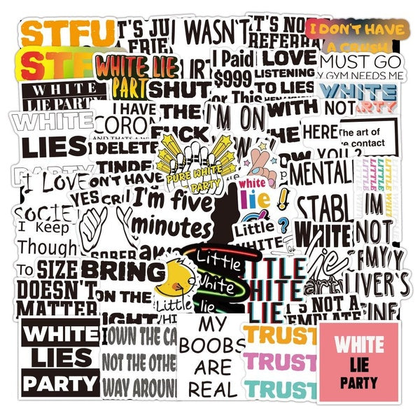 10-50 Cartoon White Lies Stickers English Letters for DIY Luggage Laptop Skateboard Motorcycle Bicycle Stickers