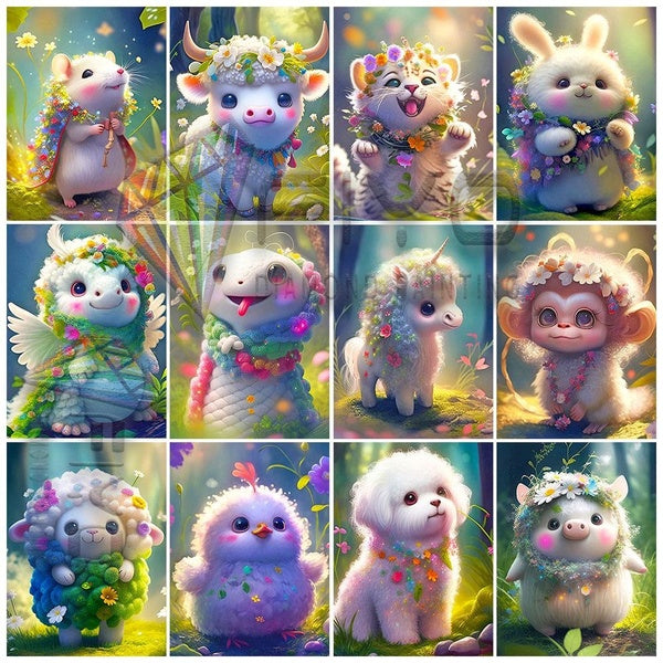 FIYO Colored Animals Diamond Painting Kits For Adults DIY 5D Diamond Mosaic Diamond Painting Home and Kitchen Fashion Canvas Pictures Wall Decoration