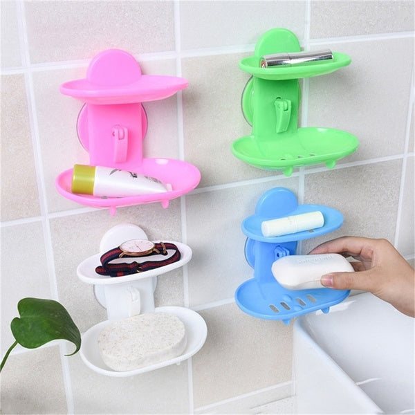 New Kitchen Tools Bathroom Accessories Soap Holder Two Layer Suction Holder Soap Dish Storage Basket Soap Box Stand