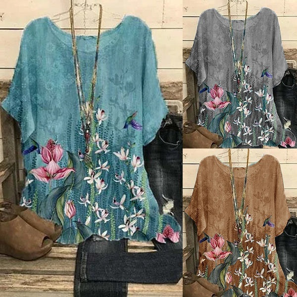 Mode Femmes Imprimé T-shirt À Manches Courtes Dames D'été Casual Blouses À Col Rond Plus La Taille Tops