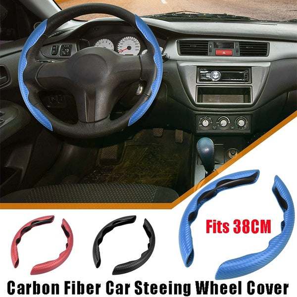 Pair 38cm-15" Universal Car Steering Wheel Cover Carbon Fiber Pattern Anti Slip Steering Wheel Cover