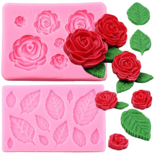 KUXSE Rose Flower Leaves Silicone Molds Cupcake Topper Fondant Mold DIY Wedding Cake Decorating Tools Candy Chocolate Gumpaste Molds Kitchen Baking T