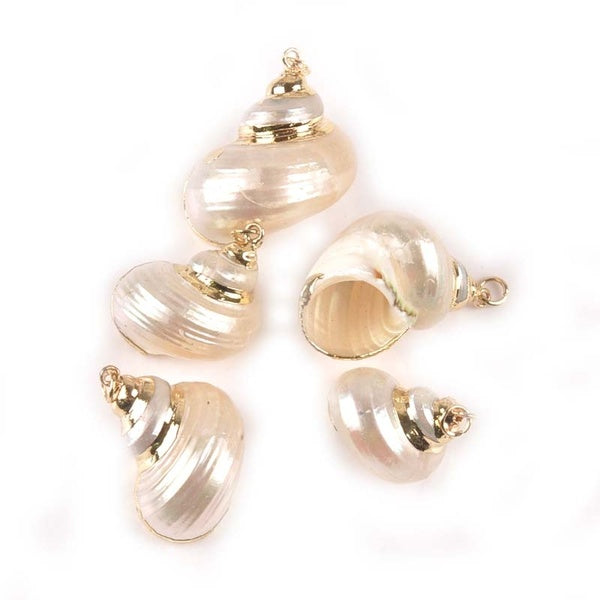 5pcs Natural Gold Plated Nautical Spiral Sea Shells For Wedding Decoration Home DIY Jewelry Handmade Charm Pendant 20-30m TRS0299