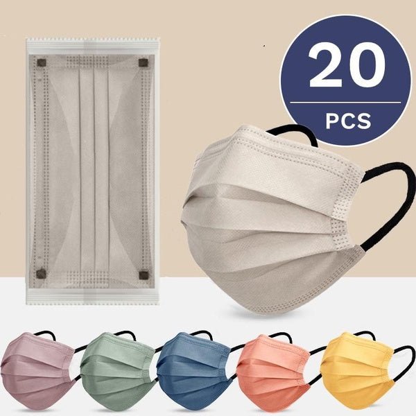 Disposable Face Masks Individually Wrapped For Women & Men 4 Layers Morandi Colors Mask For Adults - 20 PCS