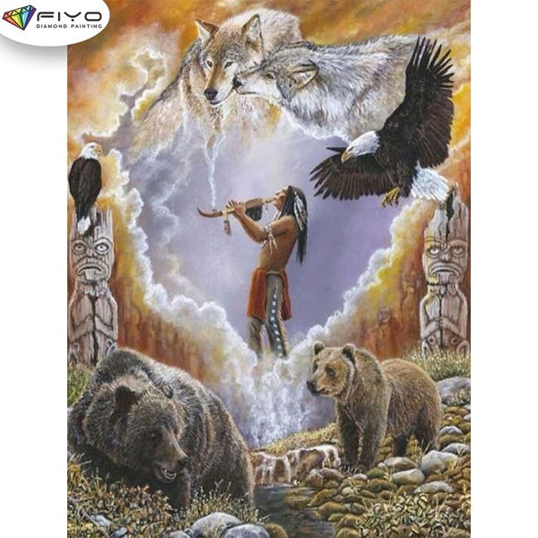 FIYO Animals and Men DIY 5D Diamond Painting Full Drill with Number Kits Home and Kitchen Fashion Mosaic Diamond Painting Canvas Wall Decoration Gift