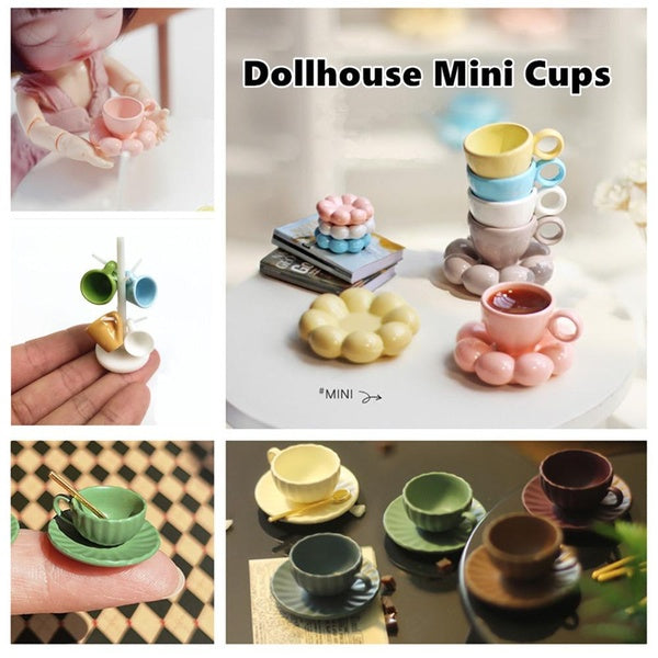 1:12 Dollhouse Mini Cups Coffee Cup-Saucer-Spoon Cup Holder 1:12 - 1:6 Dollhouse Miniatures Scene Kids Toy