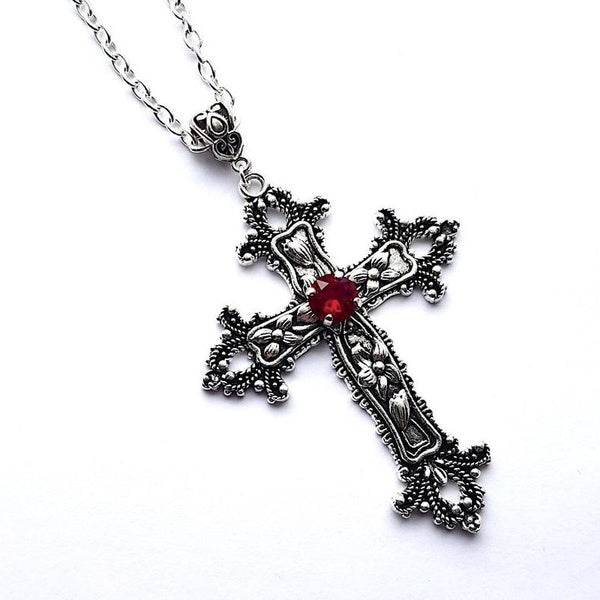 Collier Goth Grand Collier Croix Détaillé Perceuse Pendentif Bijou Collier Ton Gothique Collier Charme Punk Collier Bijoux Mode Rock Déclaration Femm