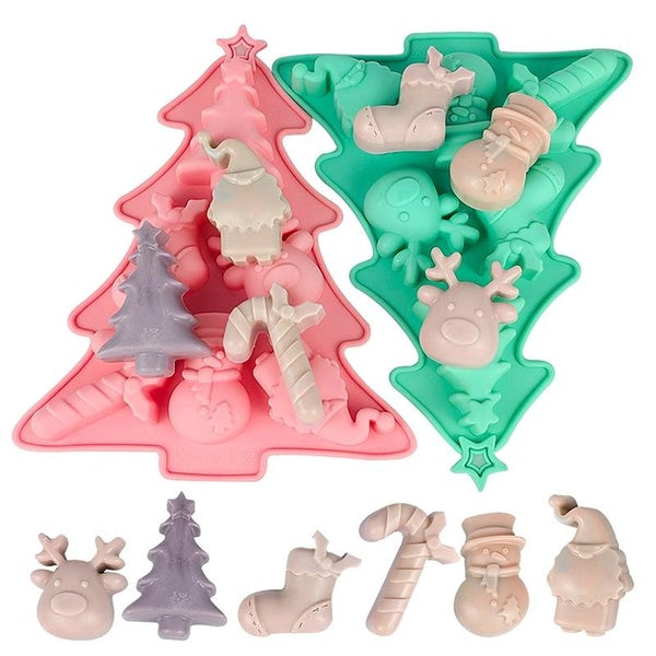 Christmas Silicone Molds Chocolate Jelly Cake Baking mold for Party Xmas Gift Handmade Soap Molds with Shape of Christmas Tree Elk Socks crutches Sno