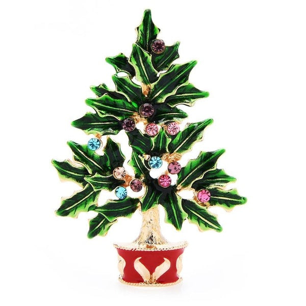 Enamel Christmas Tree Brooches For Women Men Flower Plants New Year Brooch Pins Gifts