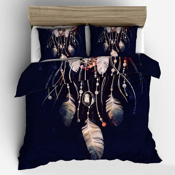 2021 New Fashion 3D Gorgeous Feather Printed Dream Catcher Bedding Set Duvet Cover with Pillowcase(Baby-Single-Twin-Double-Full-Queen-King Size)