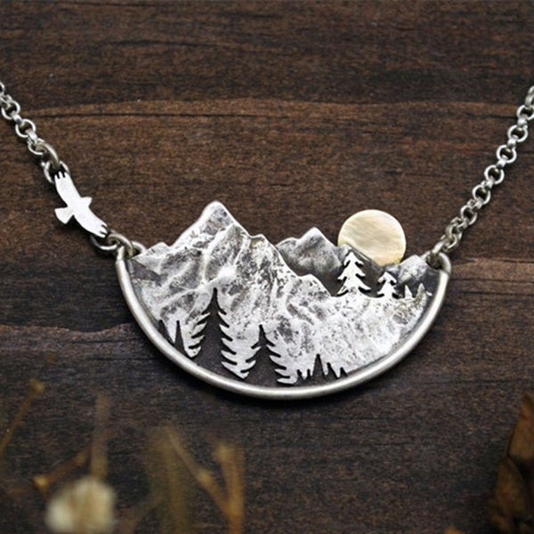 Vintage Viking Montagne Paysage Aigle Pendentif Colliers pour Femmes Femelle Charme Collier Parti Bijoux