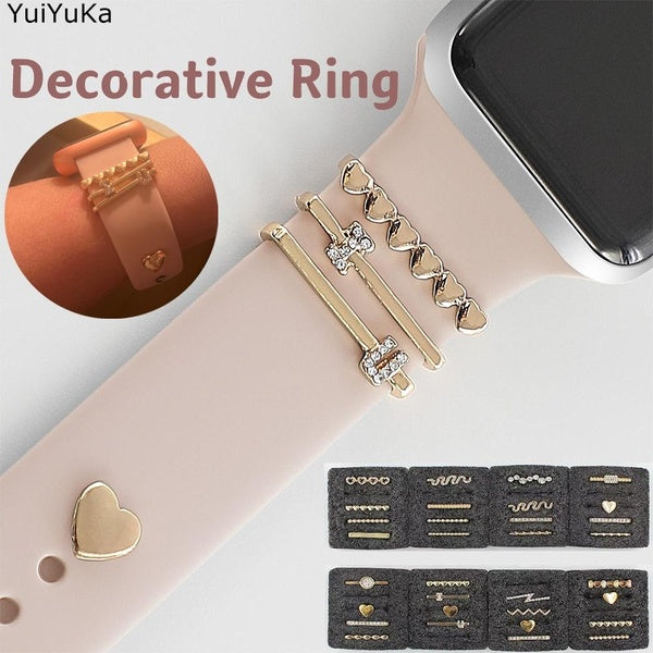 YuiYuKa Decoration Ring for Strap Silicone Wristbands Accessories for Apple Watch Band Metal Decorative Charms Diamond Jewelry for IWatch for Samsung