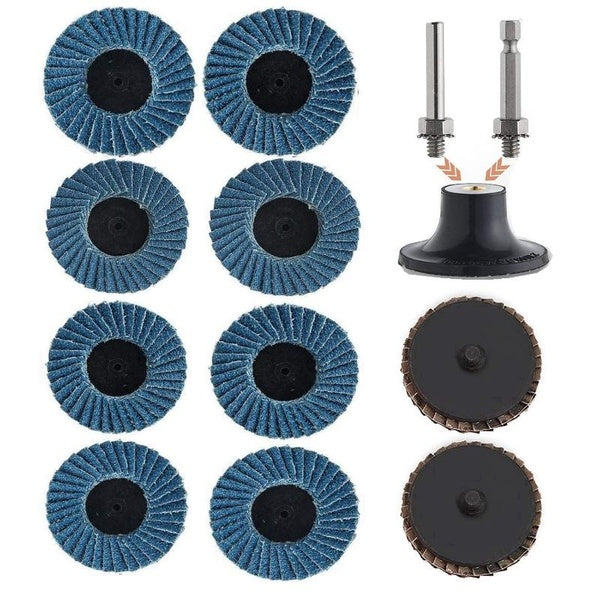 10 pièces 2 pouces 40-60-80-120 grains alumine plat disque à lamelles meulage ponçage roues de papier de verre avec support 1-4 pouces