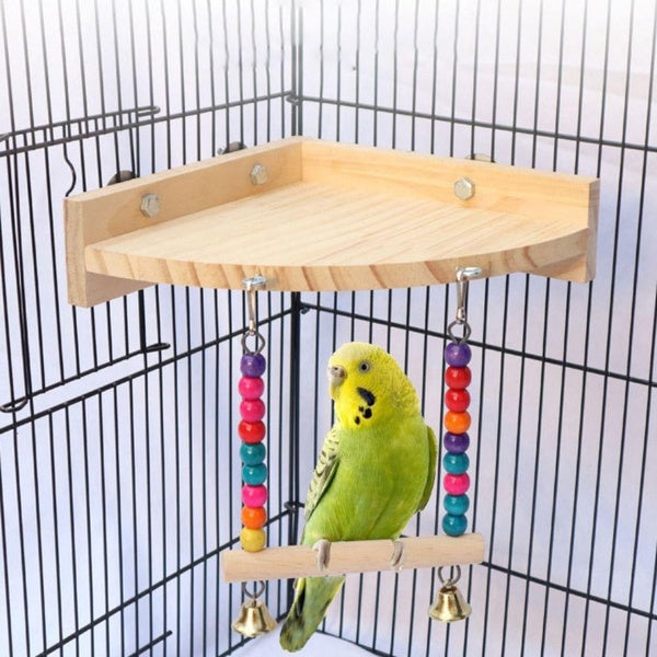 Parrot Bird Wooden Swing Perch Stand Pet Toy Hanging Platform Stand Rack Playstand Budgie Parakeet Perches Board For Birds Cage