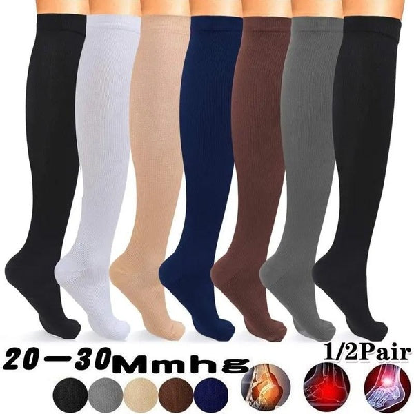 Solid Color Compression Socks for Men and Women, Running Socks, Varicose Veins, Knees, High Legs, Elastic Support, Pressure, Circulation