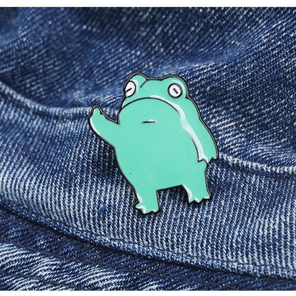 Creative Cartoon Funny Vertical Middle Finger Frog Alloy Brooch Cute Green Animal Pin Badge Clothing Jewelry