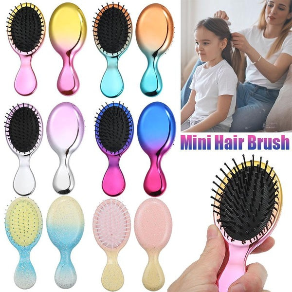 Glitter Gradient Mini Hair Brush Travel Detangler Brushes Wet Hair Brush Princess Hair Combs Pocket Hairbrush For Women Kids Baby Curly Hair Wet Dry