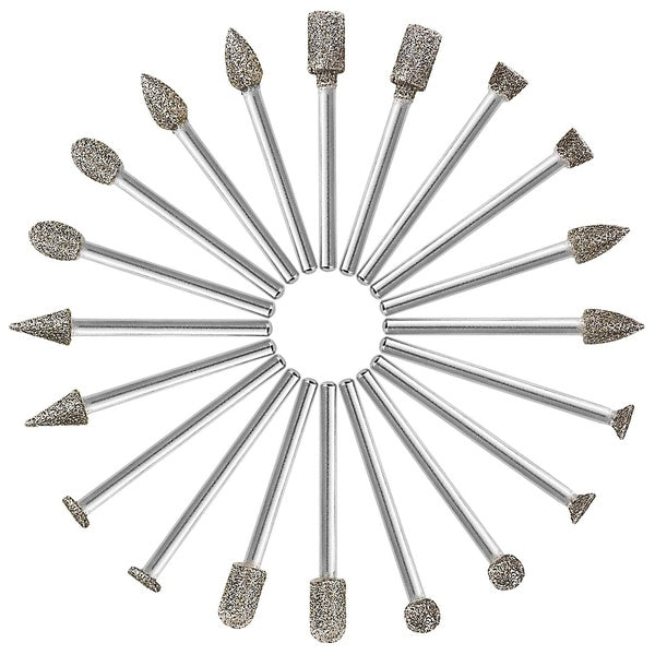 Lot de 20 fraises diamantées grain 60 - GOXAWEE Ensemble de fraises de meulage rotatives avec tige de 1-8", accessoires de sculpture sur bois revêtus
