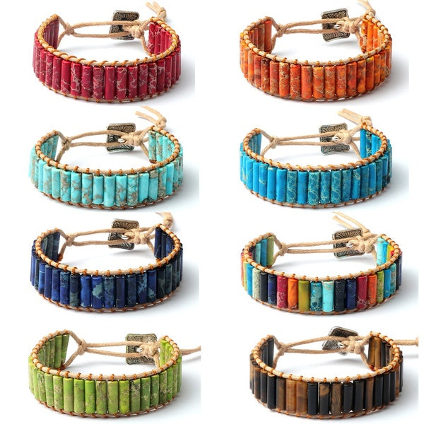Natural Emperor Stone Beaded Leather Wrap Chakra Bangles & Bracelets Bohemian Bracelet Tube Couples Jewelry the Best Friend Gifts