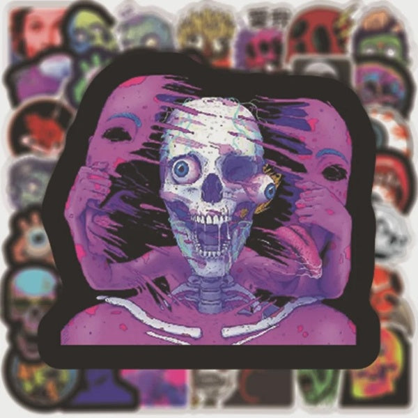 10-50pcs Horror Skull Ghost Stickers Graffiti Sticker Waterproof Luggage Laptop Scooter Water Cup Sticker