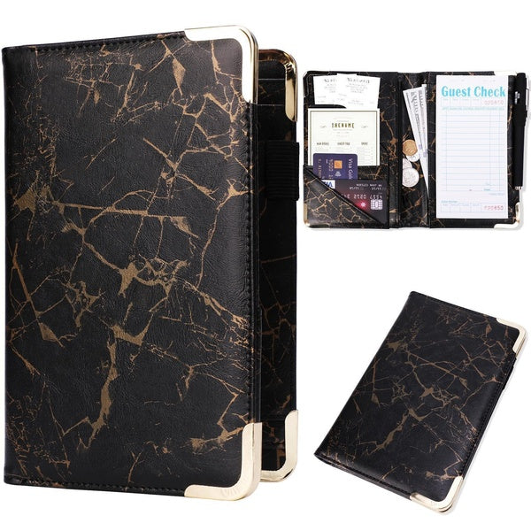 Server Book - Waitress-Waiter Book Organizer with Zipper Pouch, Guest Check Book Holder Money Pocket Restaurant Waitstaff Organizer（Black stone）