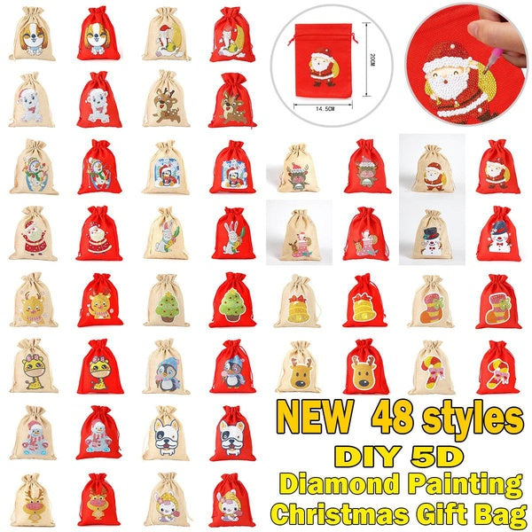48 Styles DIY Christmas Gifts Decorative Candy Bags 5D Embroidery Diamond Painting Crafts Children's Gifts @#A09
