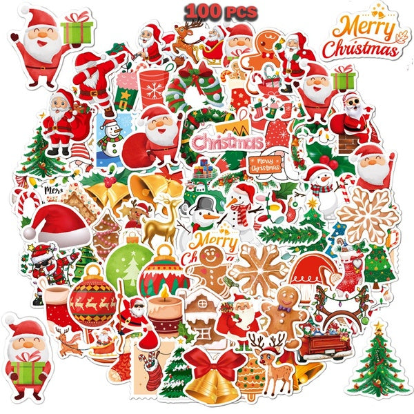 100pcs Christmas Stickers Decals Waterproof Self Adhesive for Water Bottles Pad Skateboard Luggage Phone