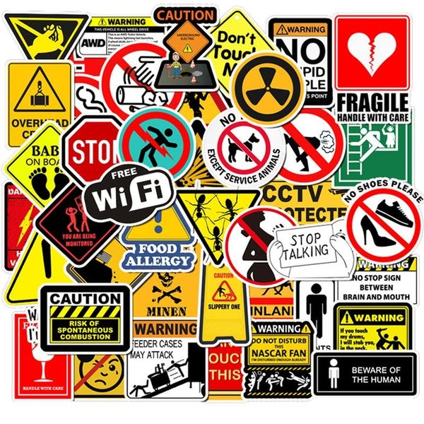 10-50PCS Warning Stickers Danger Banning Signs Reminder Waterproof Decal Sticker to Laptop Motorcycle Luggage Stickers