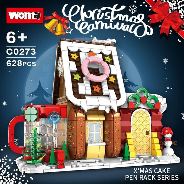 2023 Winter Village Christmas Cake House Pen Holder Snowman Santa Claus Building Blocks Bricks Toys Gifts