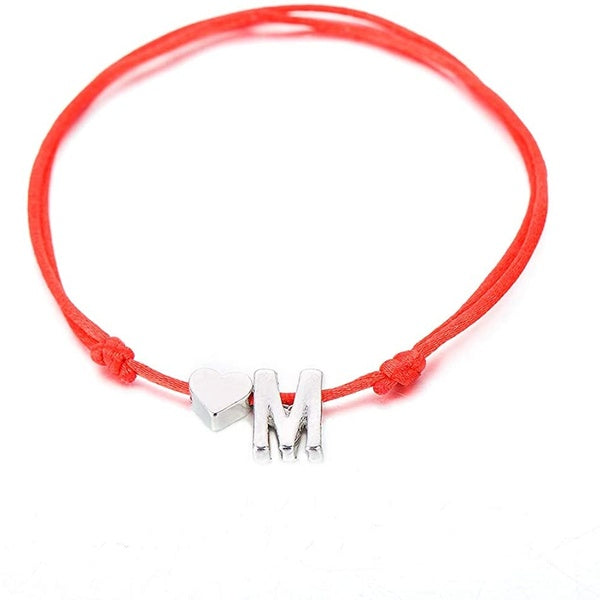 Couleur initiale Tiny Heart Initial Bracelet pour femmes hommes chanceux chaîne tressé corde rouge Alphabet lettre bracelets de charme Couple cadeaux