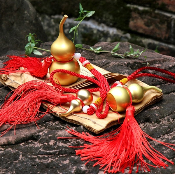 Brass Good Luck Wu Lou Hu Lu Gourd Feng Shui Luck and Treasure Car Hanging Ornament Home Decor Housewarming Gifts