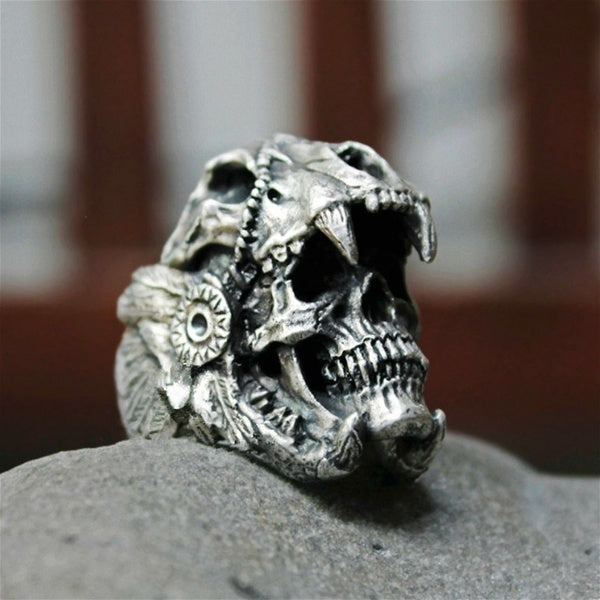 Gothic Steampunk Men's Fashion Devil SKULL Party Ring Cool Boy SKULL Knight Ring 316L Stainless Steel Jewelry（US SIZE：7-14）