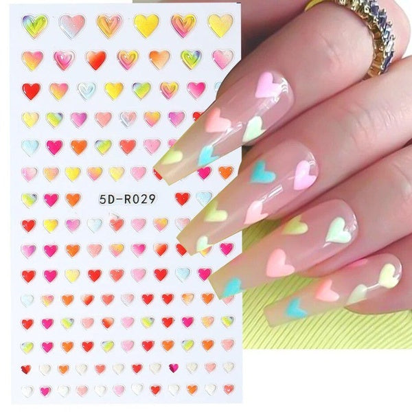 Colorful Gradient Mini Heart Love 3D Stickers For Nails Graffiti Valentine's Day Self-Adhesive Slider Manicure Decor Decals