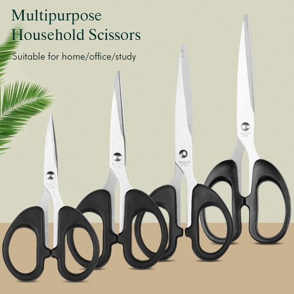 Transparent Black Office Scissors Set 4-Pack Purpose Sharp Scissor Stainless Steel Blade Shears Straight PP Handle Student Paper Cuttings Shear for P