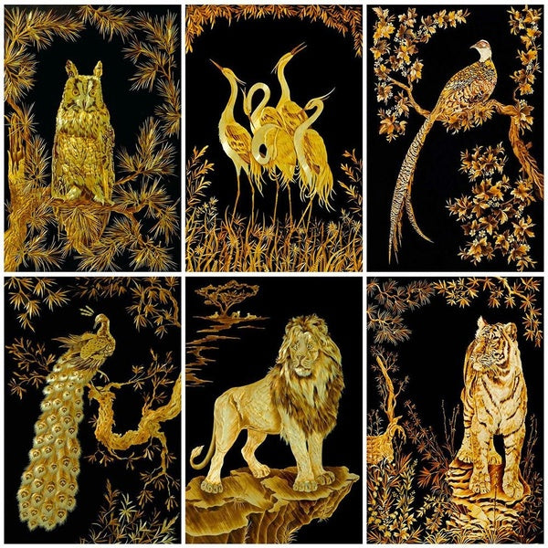 DIY 5D Diamond Painting Golden Animal By Number Kits Painting Cross Stitch Full Drill Crystal Rhinestone Embroidery Pictures Arts Craft for Home Wall