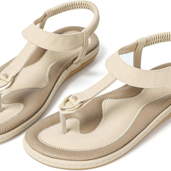 Sandales d'été plates pour femme: sandales plates décontractées - Tongs à sangle en T - Marche confortable