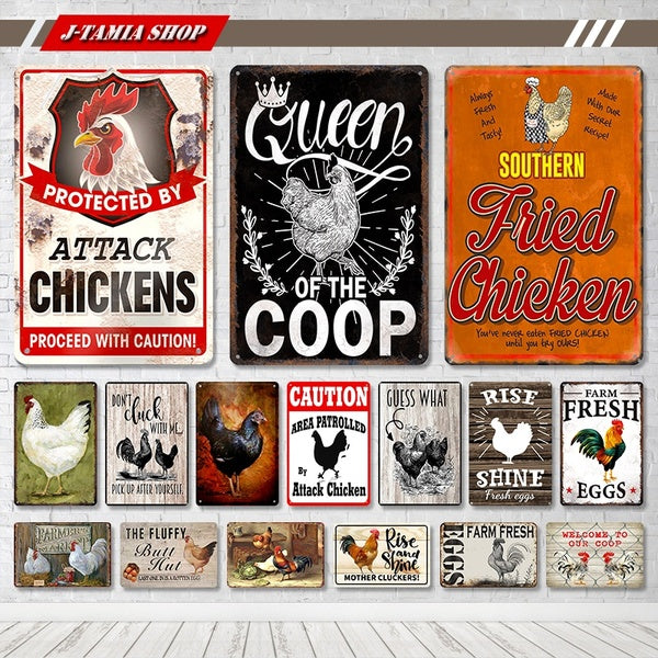 Retro Farm Poultry Chicken Coop Egg Metal Posters Vintage Tin Signs Kitchen Farm Home Wall Decor
