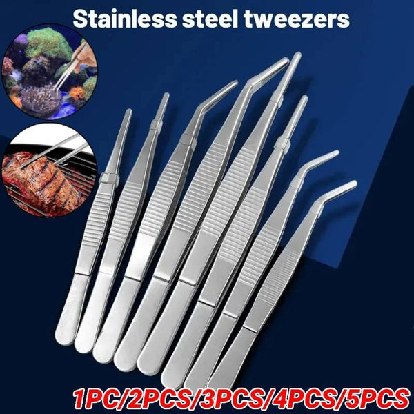 1pc-2pcs-3pcs-4pcs-5pcs Stainless Steel Tweezers with Straight Curved Serrated Tip Multipurpose Tweezers Barbecue Food Tong for Home Medical Garden K