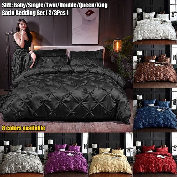 2-3Pcs Set Home Decor 8 Color Bedroom Solid Color Satin Bedding Sets Baby Single-Twin-Double-Queen-King-Size Duvet Cover Pillowcase (No Filler)