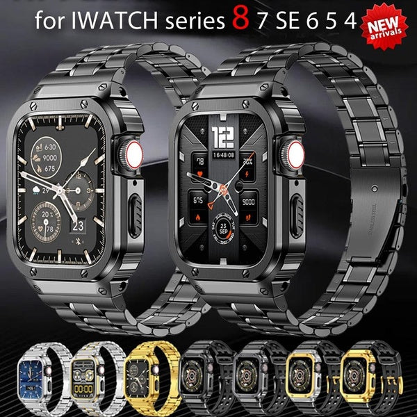 LEIXIUER Stainless Steel Case with Band (+Packing Box+tool) for Smart Watch Ultra 49mm 8 7 SE 6 45mm 41mm 44mm 40mm for Smartwatch Series 4 5 45 mm 4