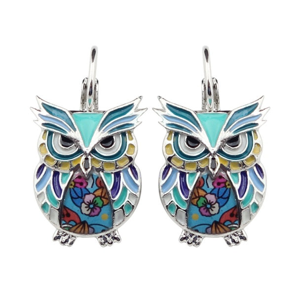Émail Alliage Hibou Oiseau Boucles D'oreilles Français Clip Cerceaux Doux Animal Nouveauté Bijoux De Mode pour Femmes Fille Dames Cadeaux Charmes Déc