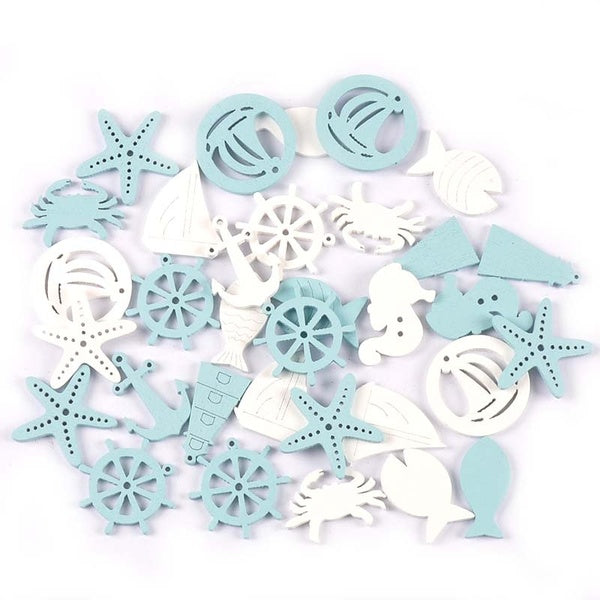 Mixed Ocean Series Blue-white Wood Slices For DIY Scrapbook Embellishment Home Decor Natural Wooden Crafts Supplies 20Pcs MT2211